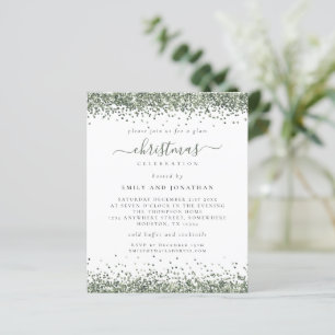 Budget Green Glitter Christmas Party White Invite