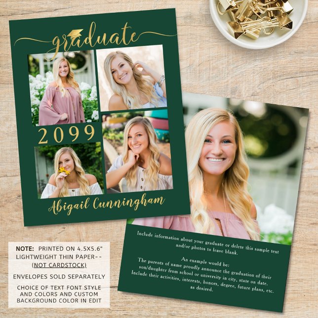 Budget Green Gold 5 Photo Graduate Announcement (Creator Uploaded)