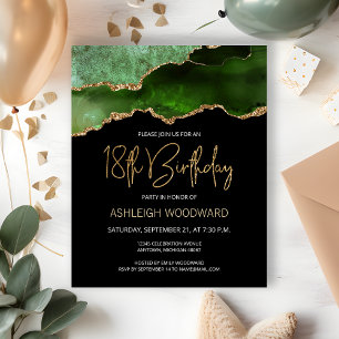 Budget Green Gold Agate 18th Birthday Invitation