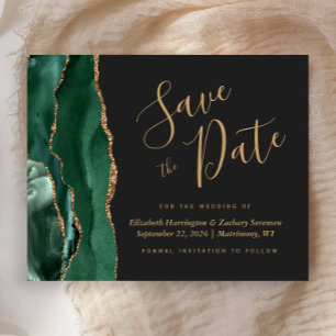Budget Green Gold Agate Dark Wedding Save the Date