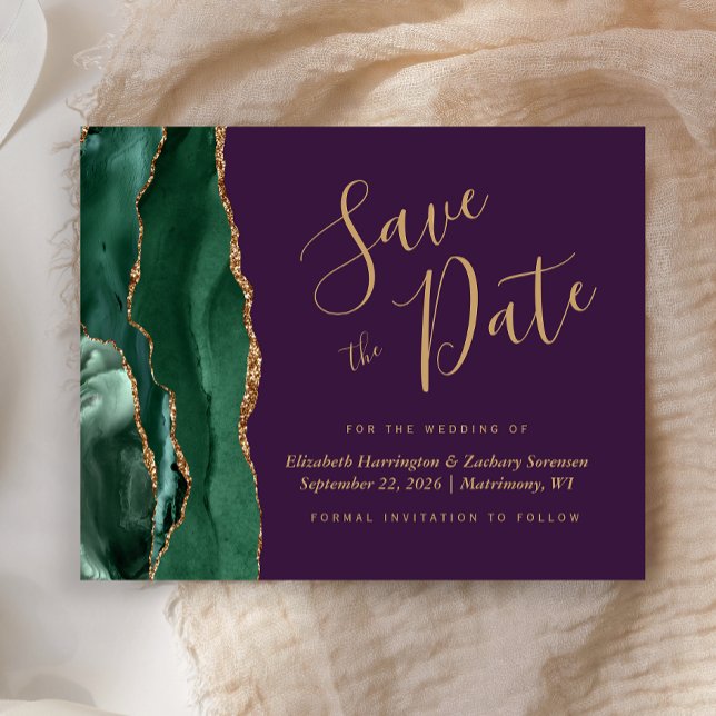 Budget Green Gold Agate Purple Save the Date (Creator Uploaded)