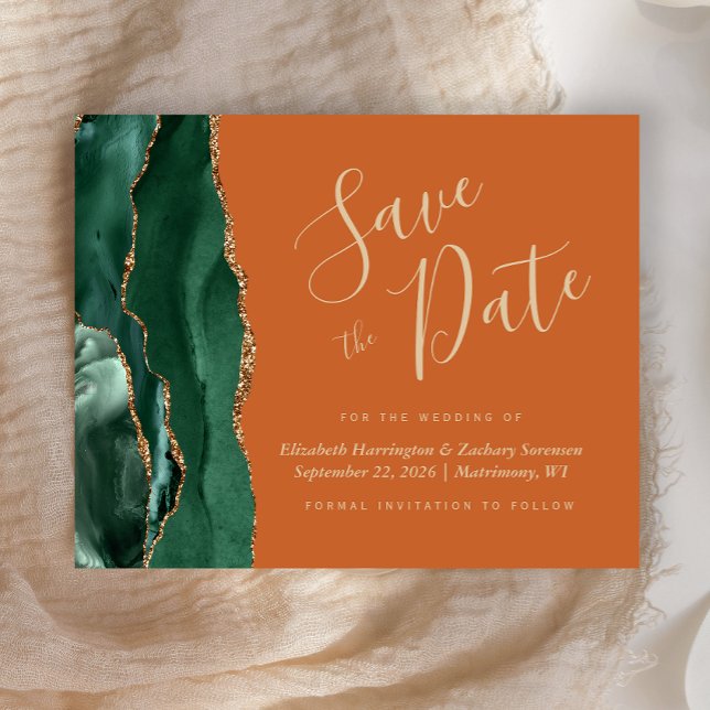 Budget Green Gold Agate Rust Wedding Save the Date (Creator Uploaded)