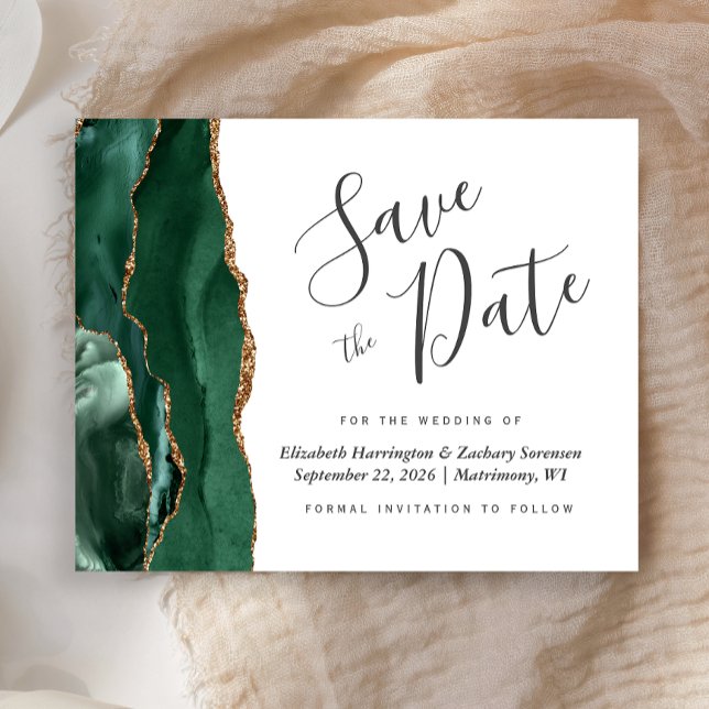 Budget Green Gold Agate Wedding Save the Date (Creator Uploaded)