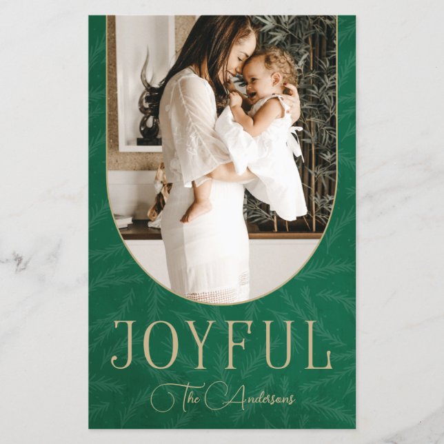 Budget Green Gold Arch Joyful Photo Holiday Card (Front)