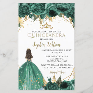 Budget Green Gold Princess Quinceañera Invitation