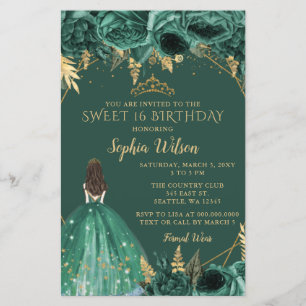 Budget Green Gold Princess Sweet 16 Invitation