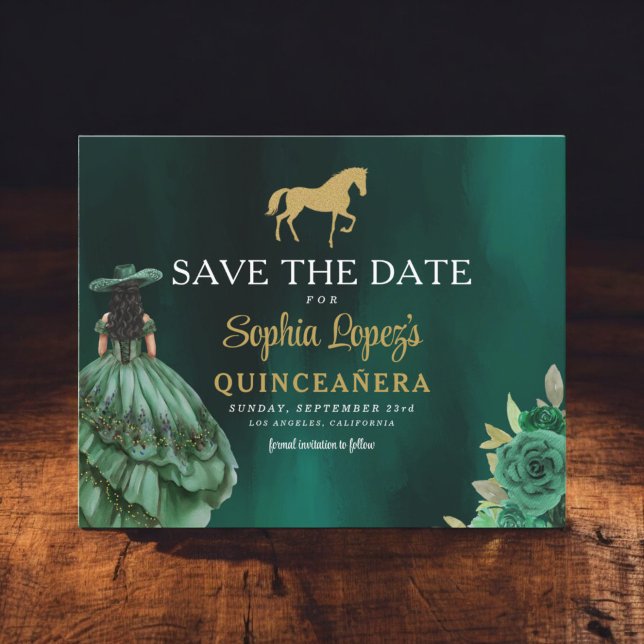 Budget Green Gold Quinceanera Save the Date (Creator Uploaded)