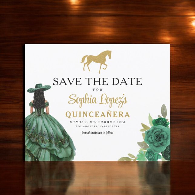 Budget Green Gold Quinceanera Save the Date (Creator Uploaded)