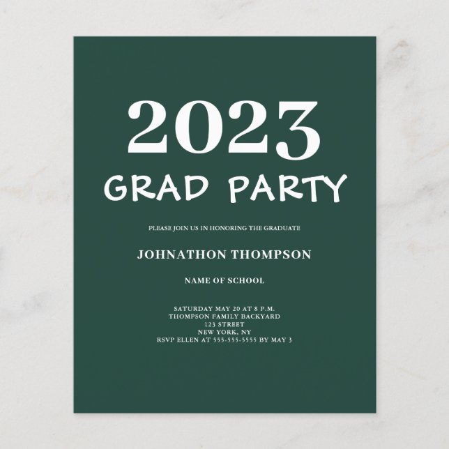 Budget Green Graduation Party Invitation Flyer (Front)