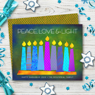 Budget Green Hanukkah Boho Candles Peace Love Card