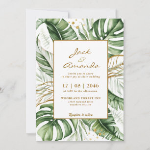 Budget Green Leaf Boho Greenery Wedding Invitation