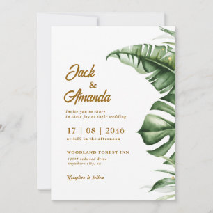 Budget Green Leaf Boho Wedding Invitation