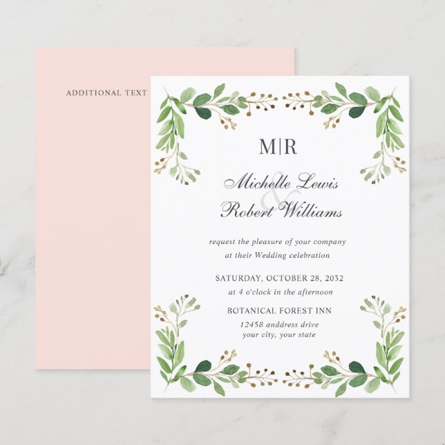BUDGET Green leaves Summer Spring Garden wedding (Front/Back)