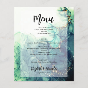 Budget Green Marble Wedding Menu Flyer