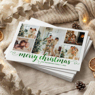 BUDGET Green Merry Christmas Heart Script 5 Photo Card