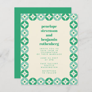 Budget Green Mid Mod Geometric Chic Wedding Invite