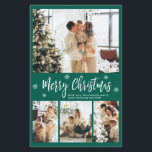 Budget Green Photo Collage Christmas Thin Card<br><div class="desc">Budget Modern, Elegant, Green and White 4 Photo Collage Merry Christmas Script Holiday Thin Card. This festive, minimalist, whimsical four (4) photo holiday template features a pretty photo collage, some snowflake and says Merry Christmas! The „Merry Christmas” greeting text is written in a beautiful white hand lettered typography font type...</div>