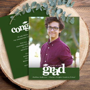 Budget Green Photo Graduation Bold Cap Invitation