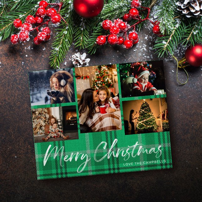 Budget Green Plaid Merry Christmas 5 Photo Flyer (Creator Uploaded)