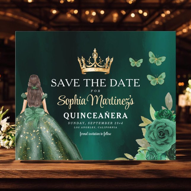 Budget Green Princess Quinceañera Save the Date Flyer (Creator Uploaded)