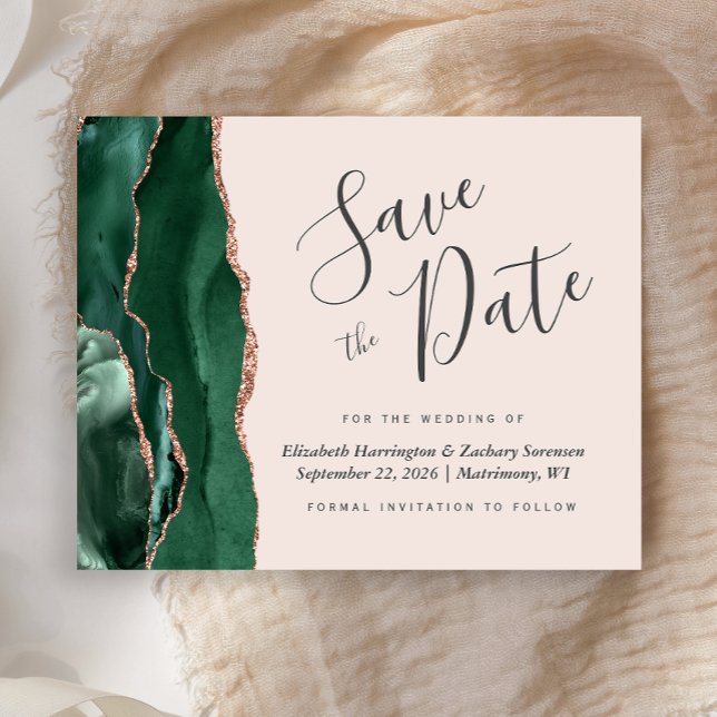 Budget Green Rose Gold Blush Wedding Save the Date (Creator Uploaded)