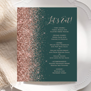 Budget Green Rose Gold Glitter Wedding Menu