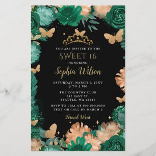 Budget Green Roses Gold Butterflies Sweet 16 