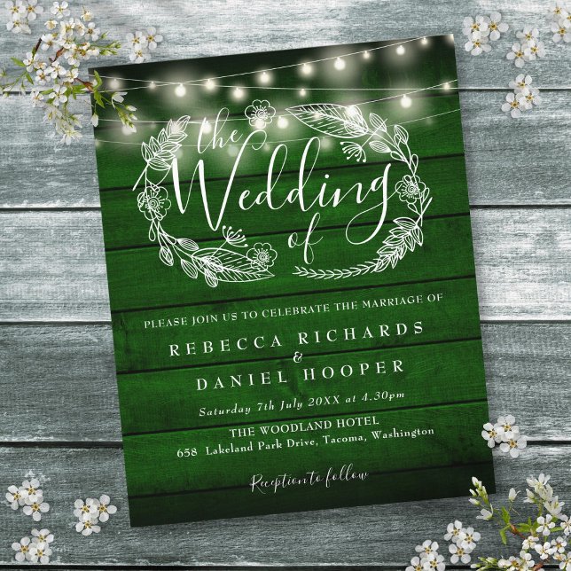 Budget Green Rustic String Lights Wedding Invite (Budget Green Rustic String Lights Wedding Invite)