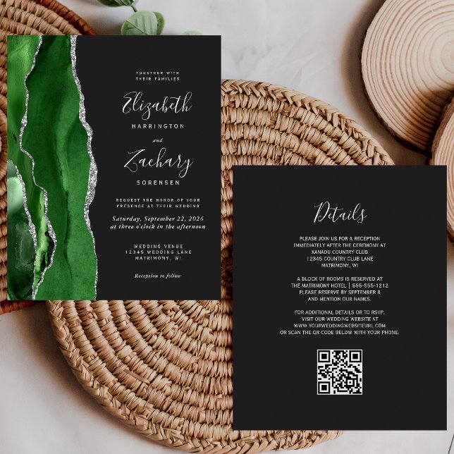 Budget Green Silver Agate Dark QR Code Wedding (Creator Uploaded)