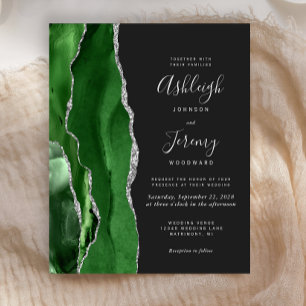 Budget Green Silver Agate Dark Wedding Invitation