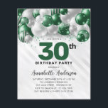 Budget Green Silver Balloon Glitter 30th Birthday<br><div class="desc">Modern Glam Emerald Green Silver Balloon Glitter Sparkle Any Age Birthday Invitation</div>