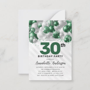 Budget Green Silver Balloon Glitter 30th Birthday Card