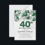 Budget Green Silver Balloon Glitter 40th Birthday Card<br><div class="desc">Modern Glam Emerald Green Silver Balloon Glitter Sparkle Any Age Birthday Invitation</div>