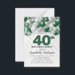 Budget Green Silver Balloon Glitter 40th Birthday Card<br><div class="desc">Modern Glam Emerald Green Silver Balloon Glitter Sparkle Any Age Birthday Invitation</div>