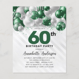 Budget Green Silver Balloon Glitter 60th Birthday