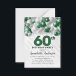 Budget Green Silver Balloon Glitter 60th Birthday Card<br><div class="desc">Modern Glam Emerald Green Silver Balloon Glitter Sparkle Any Age Birthday Invitation</div>