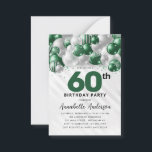 Budget Green Silver Balloon Glitter 60th Birthday Card<br><div class="desc">Modern Glam Emerald Green Silver Balloon Glitter Sparkle Any Age Birthday Invitation</div>