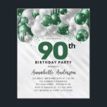 Budget Green Silver Balloon Glitter 90th Birthday<br><div class="desc">Modern Glam Emerald Green Silver Balloon Glitter Sparkle Any Age Birthday Invitation</div>