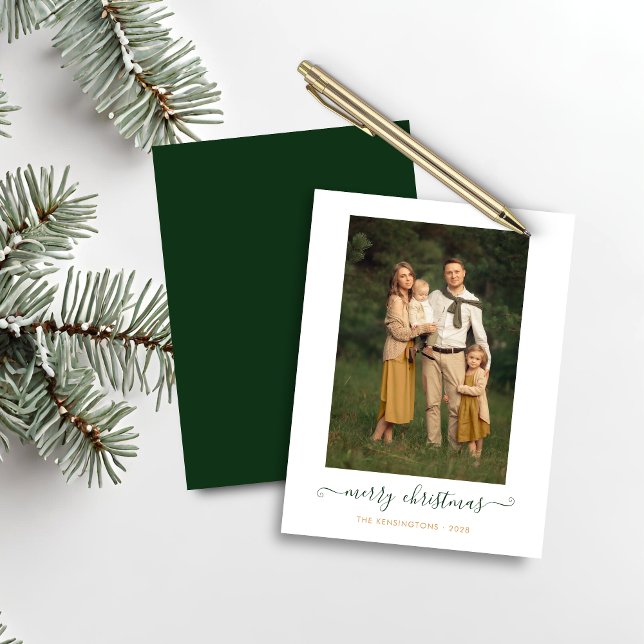 BUDGET Green Simple Script Merry Christmas Photo (BUDGET Green Simple Script Merry Christmas Photo Holiday Card)