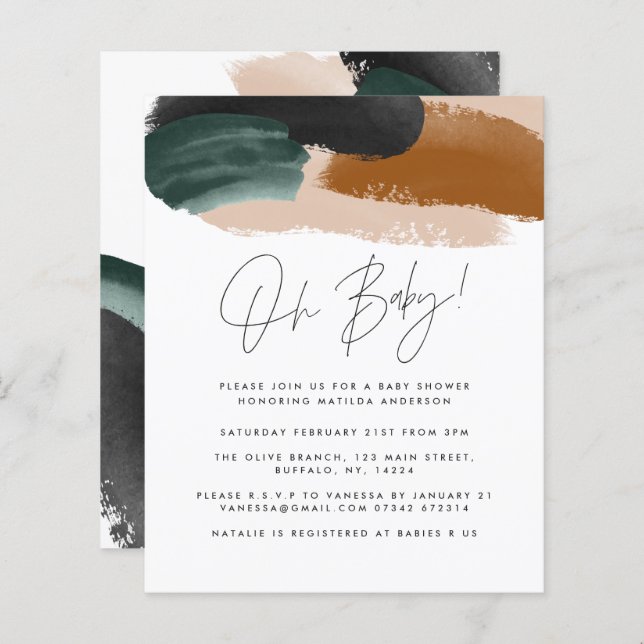 Budget Green terracotta abstract baby shower (Front/Back)