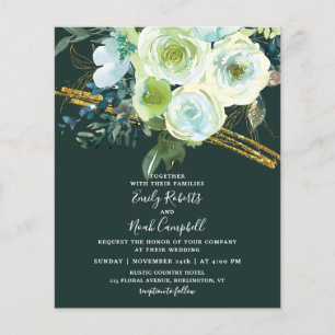 Budget Green Turquoise Floral Gold Glitter Wedding Flyer