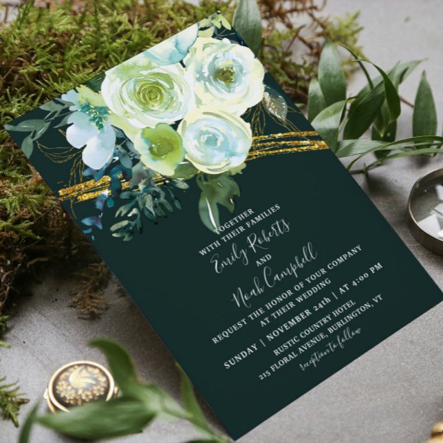 Budget Green Turquoise Floral Gold Photo Wedding Flyer (Creator Uploaded)