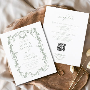 Budget Green Victorian QR Code All In One Wedding