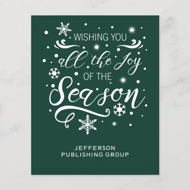 Budget Green White Modern Business Holiday Card (Front)