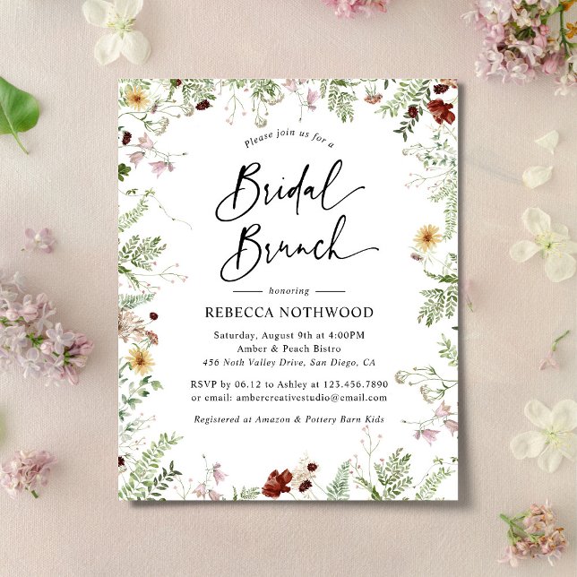 Budget Green Wildflowers Bridal Brunch Invitation (Creator Uploaded)