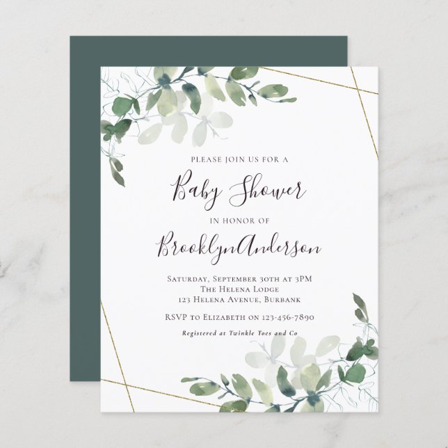 Budget Greenery Baby Shower Invitation (Front/Back)