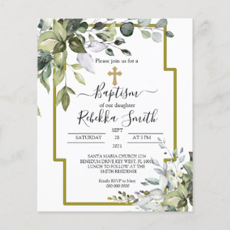 Budget Greenery Baptism Invitation