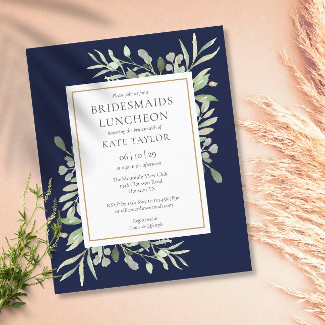 Budget  Greenery Blue Bridesmaids Luncheon Invite (Creator Uploaded)