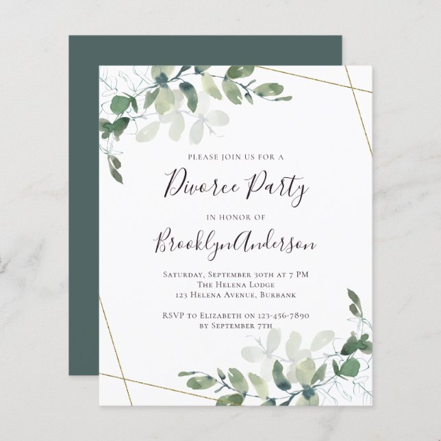 Budget Greenery Divorce Party Invitation (Front/Back)