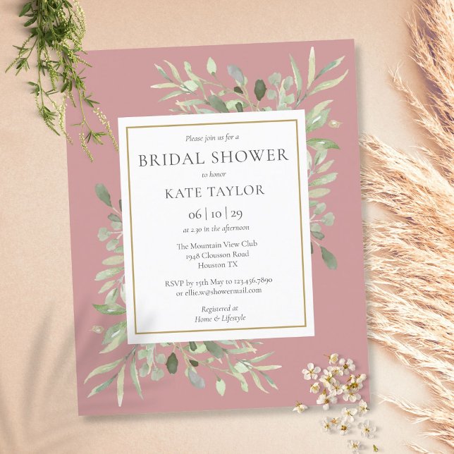 Budget Greenery Dusty Rose Bridal Shower Invite (Creator Uploaded)